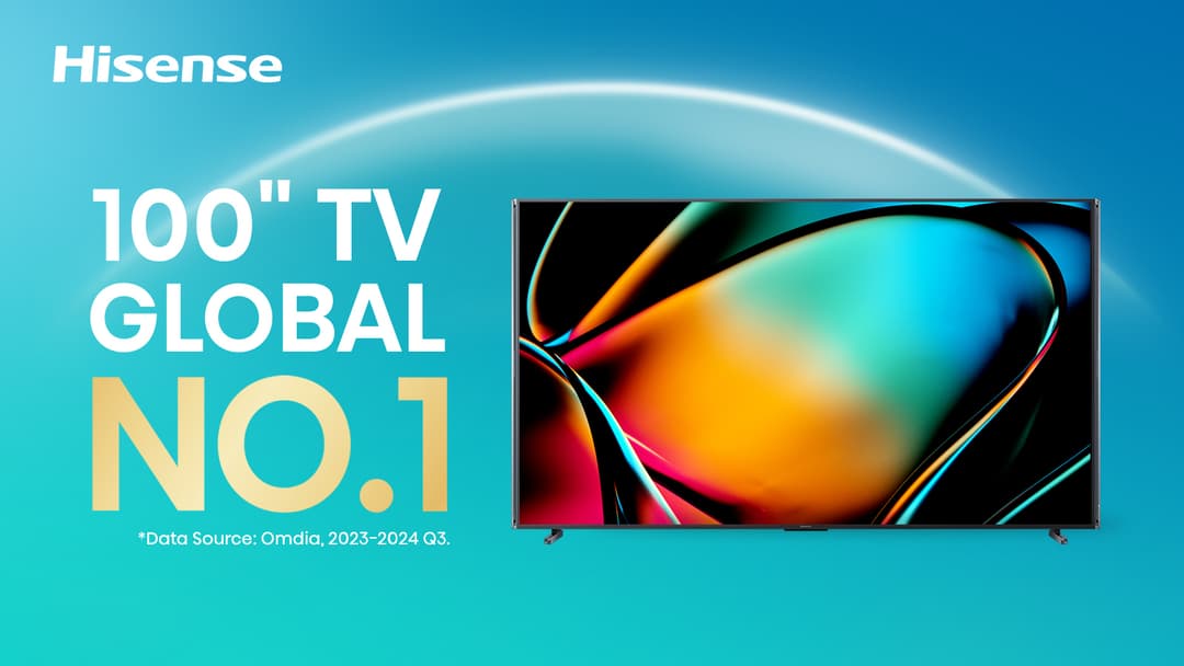 Hisense lidera o mercado global de TVs de 100 polegadas pela 4ª vez consecutiva!